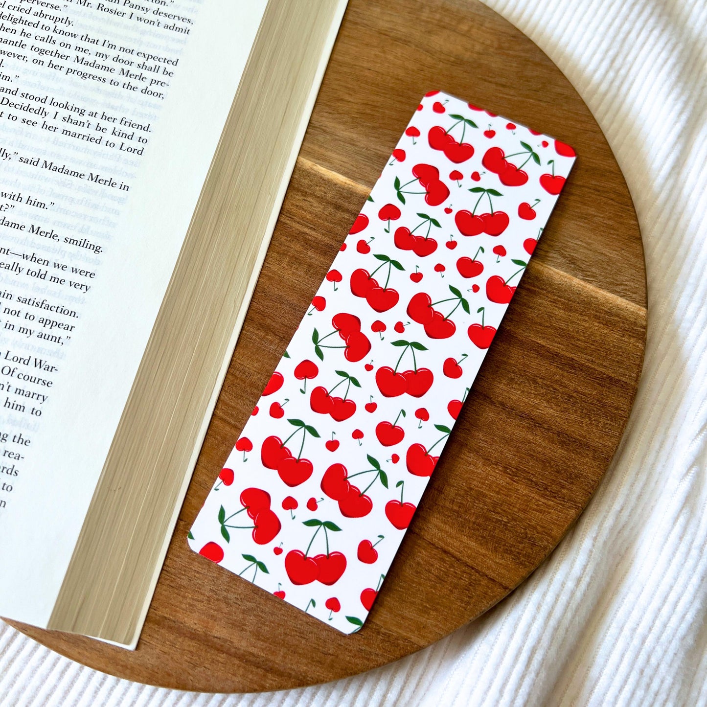 Cherry Pattern Soft-Touch, Double-Sided Bookmark