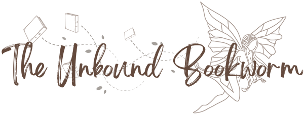 Logo for 'The Unbound Bookworm' with a stylized fairy and book elements on a white background.