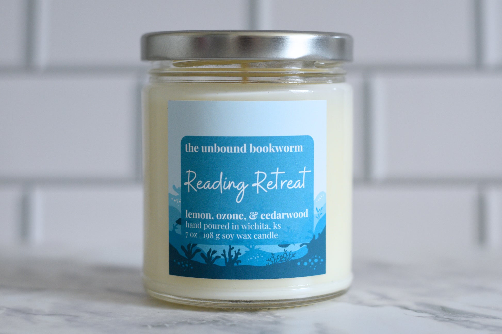 Literary-themed candle titled "Reading Retreat"